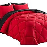 Cosybay Bed in a Bag Full Reversible Comforter Sets 7pcs All Season Down Alternative Bedding Sets Red and Black with Comforter, Pillow Shams, Flat Sheet, Fitted Sheet and Pillowcase