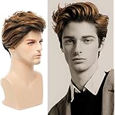 Swiking Mens Short Blonde Wig Natural Synthetic Dark Roots Cosplay Hair Wigs for Male Guy Daily Wig (Blonde Mix Black)