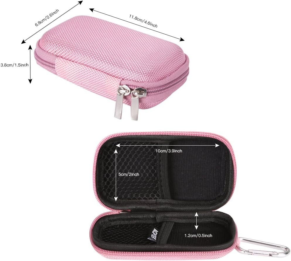 AGPTEK MP3 Player Case, Portable Clamshell Headphones Cover, Holder with Metal Carabiner Clip, for 1.8 inch MP3 Players, iPod Nano, iPod Shuffle, Apple Airport, Pink