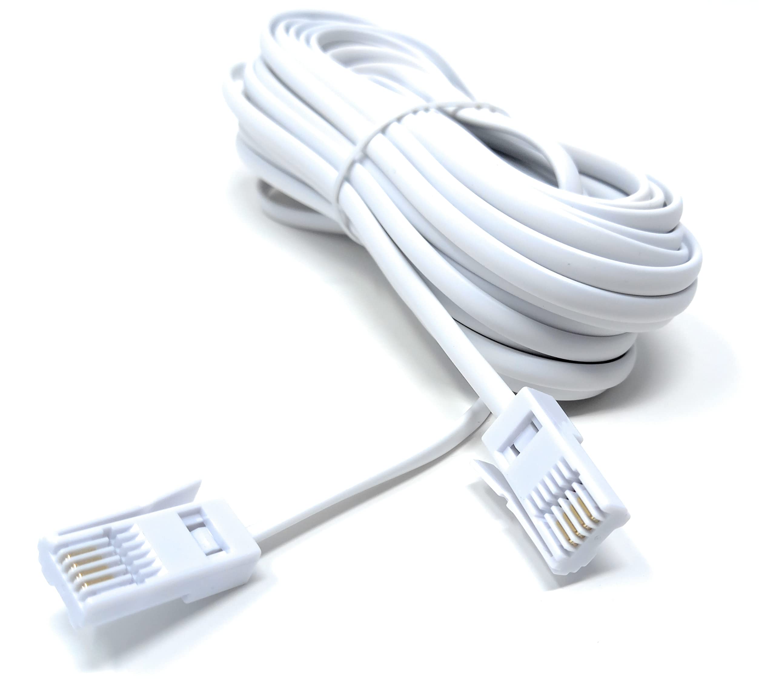 DRUT 10m BT to BT 4 Wire 431A Male to Male Plug Telephone Flat Cable Lead 33ft White