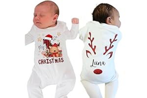 Personalised Baby's 1st Christmas Romper Cute Reindeer Design, Soft Cotton Newborn Outfit, Holiday Baby Bodysuit, Custom Name