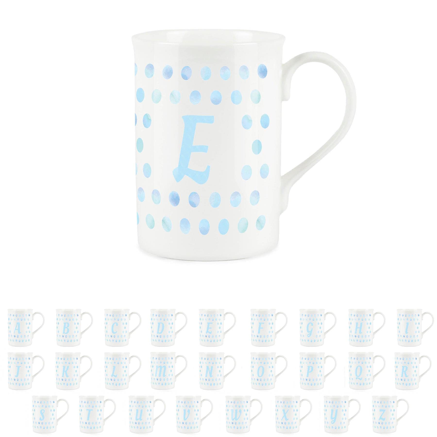 Purely Home Aqua Polka Dots Spots Letter E Mug - Fine Bone China Alphabet Initials Gift/Present Mug