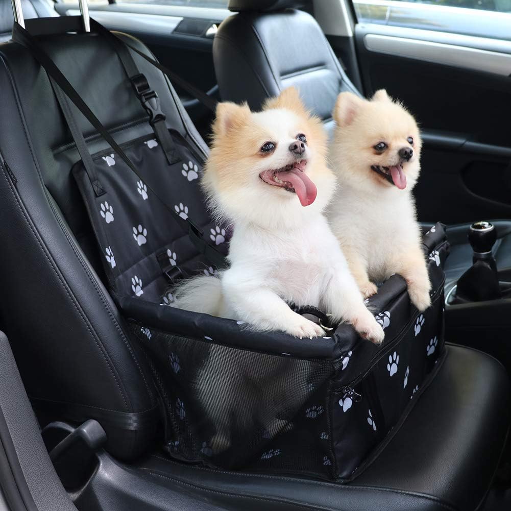 Petbobi Pet Reinforce Car Booster Seat for Dog Cat Portable and Breathable Bag with Seat Belt Dog Carrier Safety Stable for Travel Look Out, with Clip on Leash with PVC Tube (Foot) : Pet Supplies