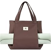 Moyaqi Canvas Tote Bag with Yoga Mat Carrier Pocket Carryall Shoulder Bag for Office, Workout, Pilates, Travel, Beach and Gym