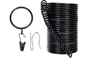 Curtain-Clip Rings with Hooks Drapery-Decorative - 1 Inch Inside Diameter Included Pin Hooks and Clips Designed to Effortlessly Hold Up 2 Standard Curtains 24Pcs Black Exselens