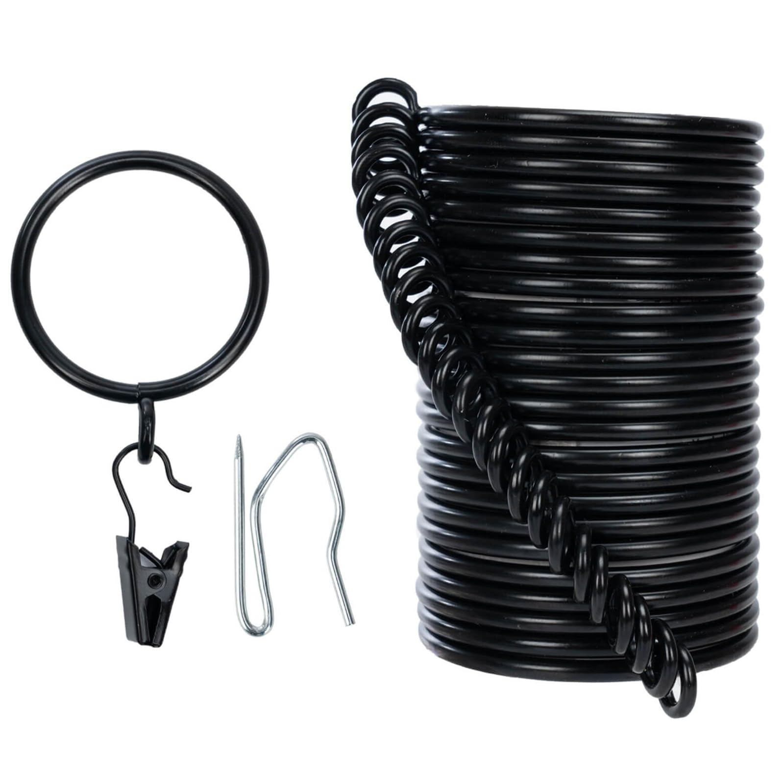 Photo 1 of Curtain-Clip Rings with Hooks Drapery-Decorative - 1 Inch Inside Diameter Included Pin Hooks and Clips Designed to Effortlessly Hold Up 2 Standard Curtains 24Pcs Black Exselens