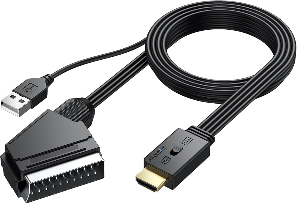 AUTOUTLET SCART to HDMI Converter 1080P 4:3 16:9 150cm Cable PAL/NTSC