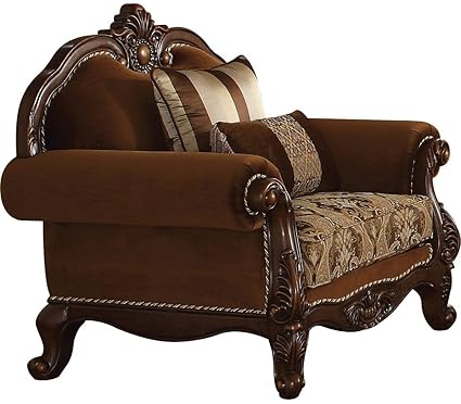 Amazon Com Benjara Brown Benzara Wooden Rolled Arm Chair With