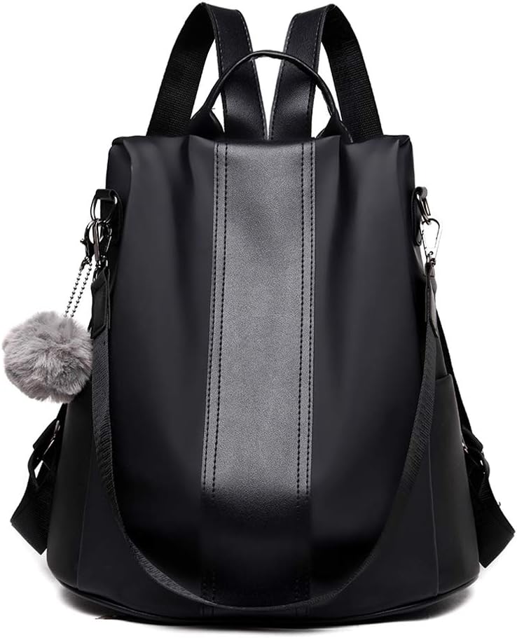 Women's Anti-Theft Backpack Ladies Stylish Rucksack Waterproof Nylon School Bag Lightweight Casual Daypack Shoulder Bag (Black)