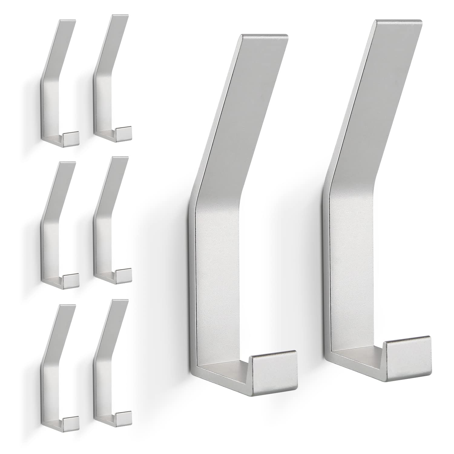 PDGROW Coat Hooks Wall Mounted, 8 Packs Wall Hooks for Hanging Clothes, Coat, Towel, Rope, Keys, Hats, Purse, Wall Hangers for Kitchen, Bathroom, Door, Cabinet, Hallways, Bedrooms (Silver)