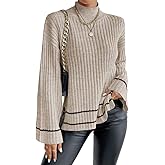 Knit Sweater for Women Striped Oversized Batwing Long Sleeve Drop Shoulder Pullover Trendy Sweaters for Dressy Casual