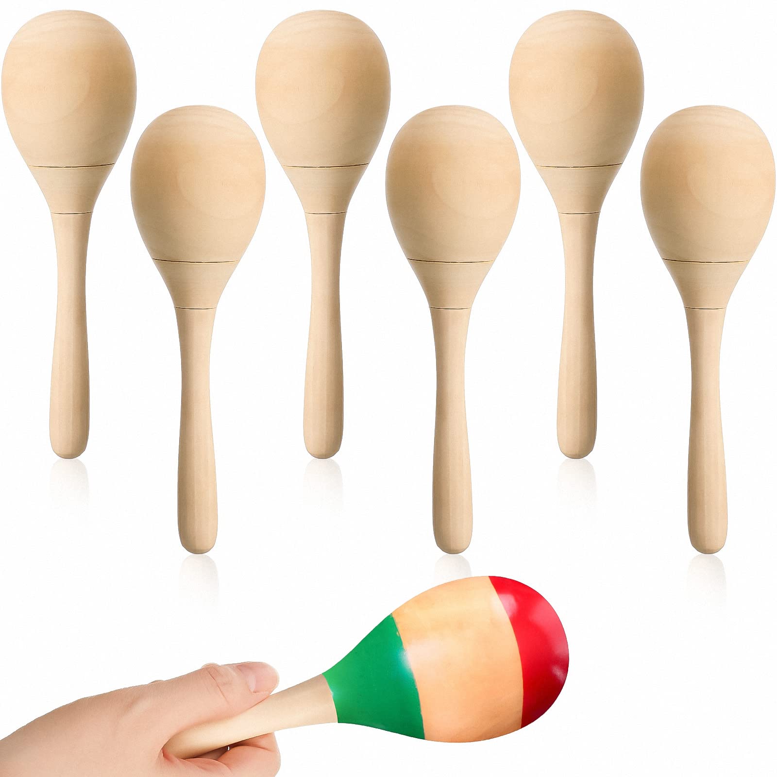 Photo 1 of Leitee 6 Pcs DIY Wood Maracas Unfinished Hand Painted Maracas Party Favor Wooden Rumba Shakers Hand Percussion Rattles Musical Instruments with Clear Sound for Kid Adult(Log Color)