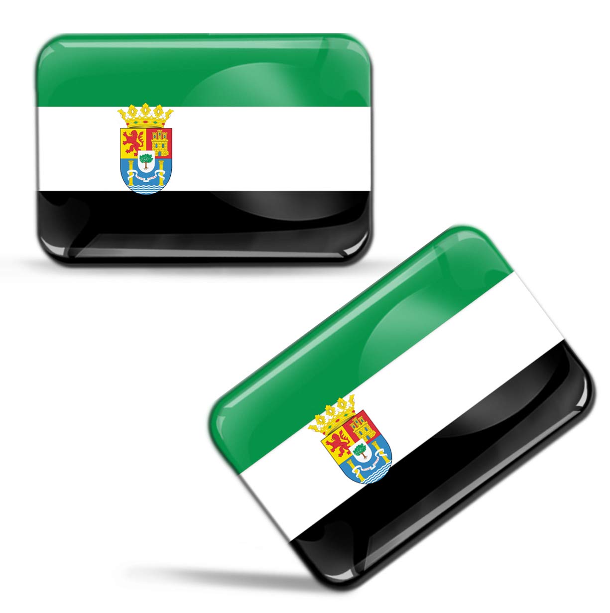 Biomar Labs 2 x 3D Domed Silicone Stickers Decals Spain Province Extremadura Flag Estremaura Banner Spanish Extremaduran Region Emblem Car Motorcycle Helmet F 86