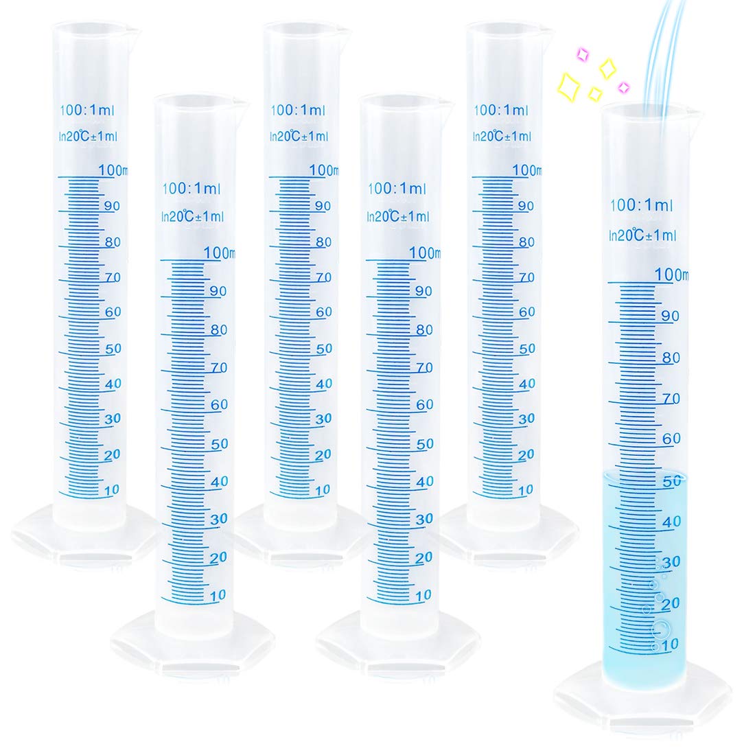 Kalevel 6pcs Polypropylene Graduated Cylinder 100ml