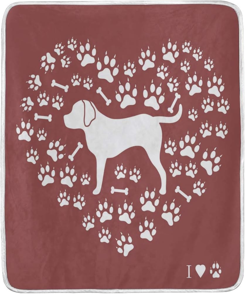 Amazon Com Dog Pattern Throw Blanket Home Decor Super Soft Lightweight Dog Tracks Bones Heart Paws Print Fleece Plush Flannel Warm Blankets For Couch Bed Chair Office Sofa Travelling Camping 50x60 In Home