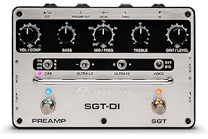 Ampeg SGT-DI Preamp Stompbox with SGT overdrive featuring SVT and B15 Voices, 3-band EQ, Ultra Hi/Lo switches, variable compr