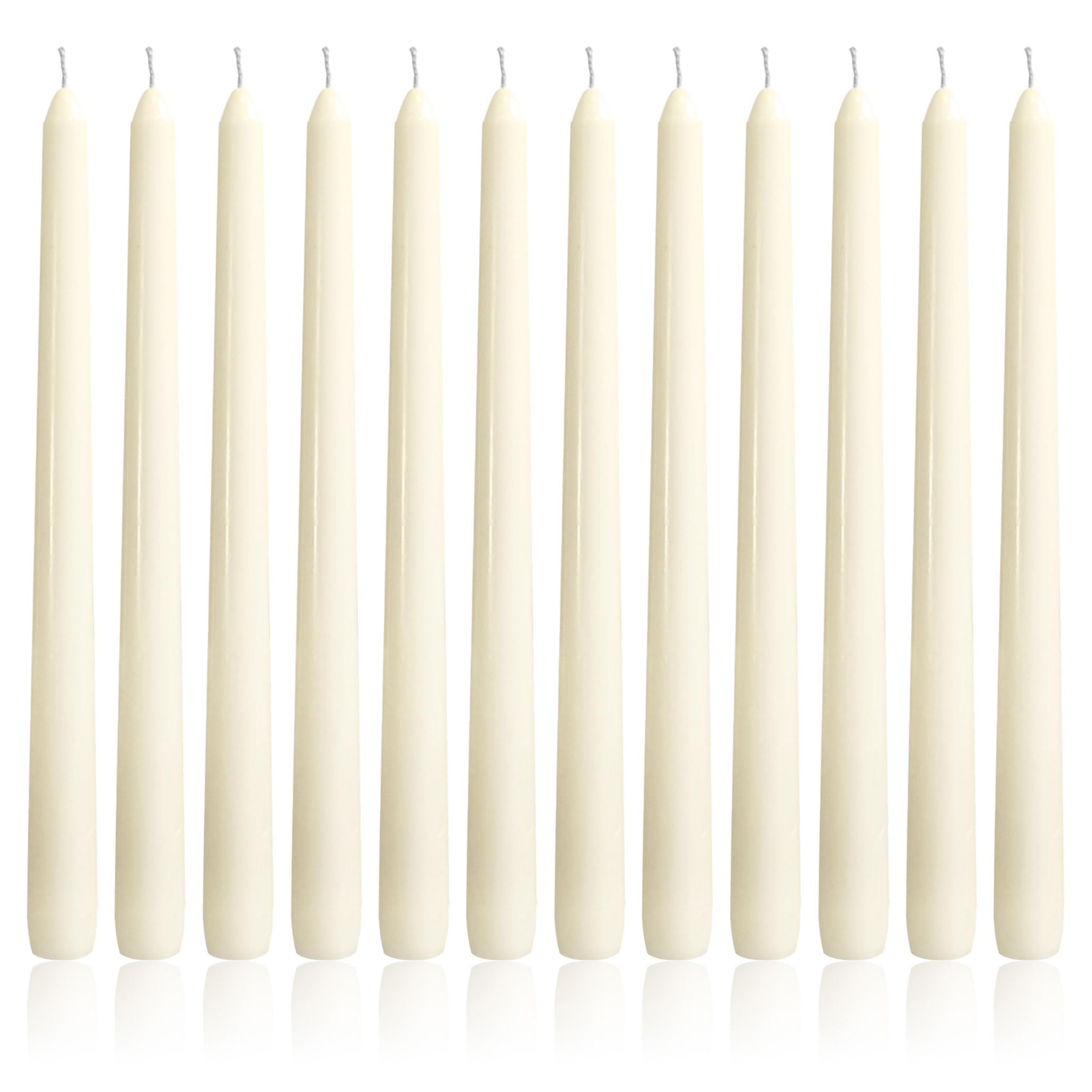 Photo 1 of OSHINE 12 Pack Ivory Taper Candles Long Taper Candle 10 Inch Dripless Unscented Smokeless & Emergency 7-8 Hours Long Burning Tall Candlesticks Ideal for Weddings, Dinner Parties, Advent, Halloween