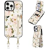 uCOLOR for iPhone16 Pro Max Wallet Case with Card Holders for Women, Crossbody Zipper Protective Leather Case with Strap Wrist Ring RFID Protective 6.9" (Pink Rose, iPhone 16 Pro Max)