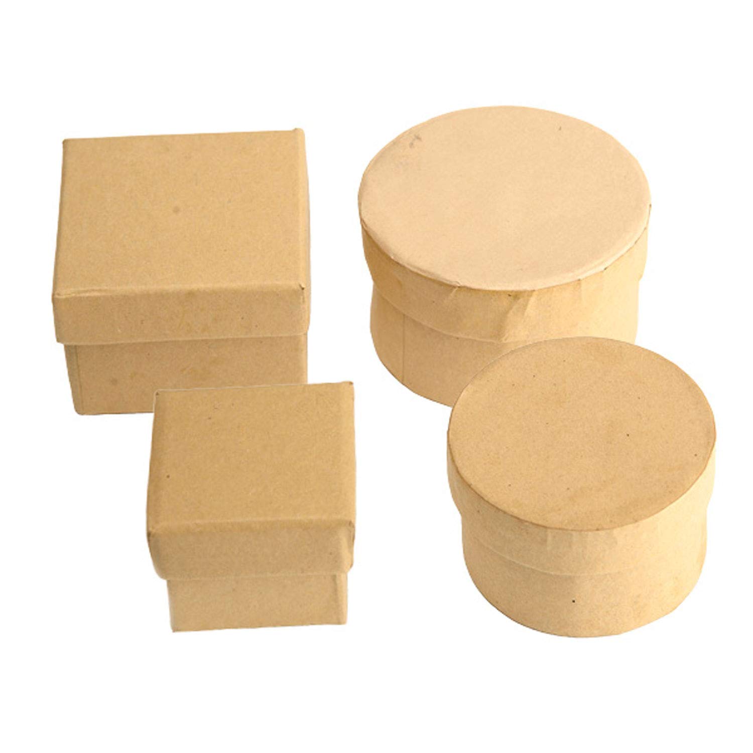 Pracht Creatives Hobby 7648-01541 Kraft Cardboard Boxes Set of 4 Gift Boxes 2 x Round and 2 x Square with Lid for Decorating, Storing and Giving
