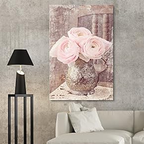 Canvas Wall Art - Vintage Style Pink Roses in Metal Vase - Giclee Print Gallery Wrap Modern Home Art Ready to Hang - 12x18 inches