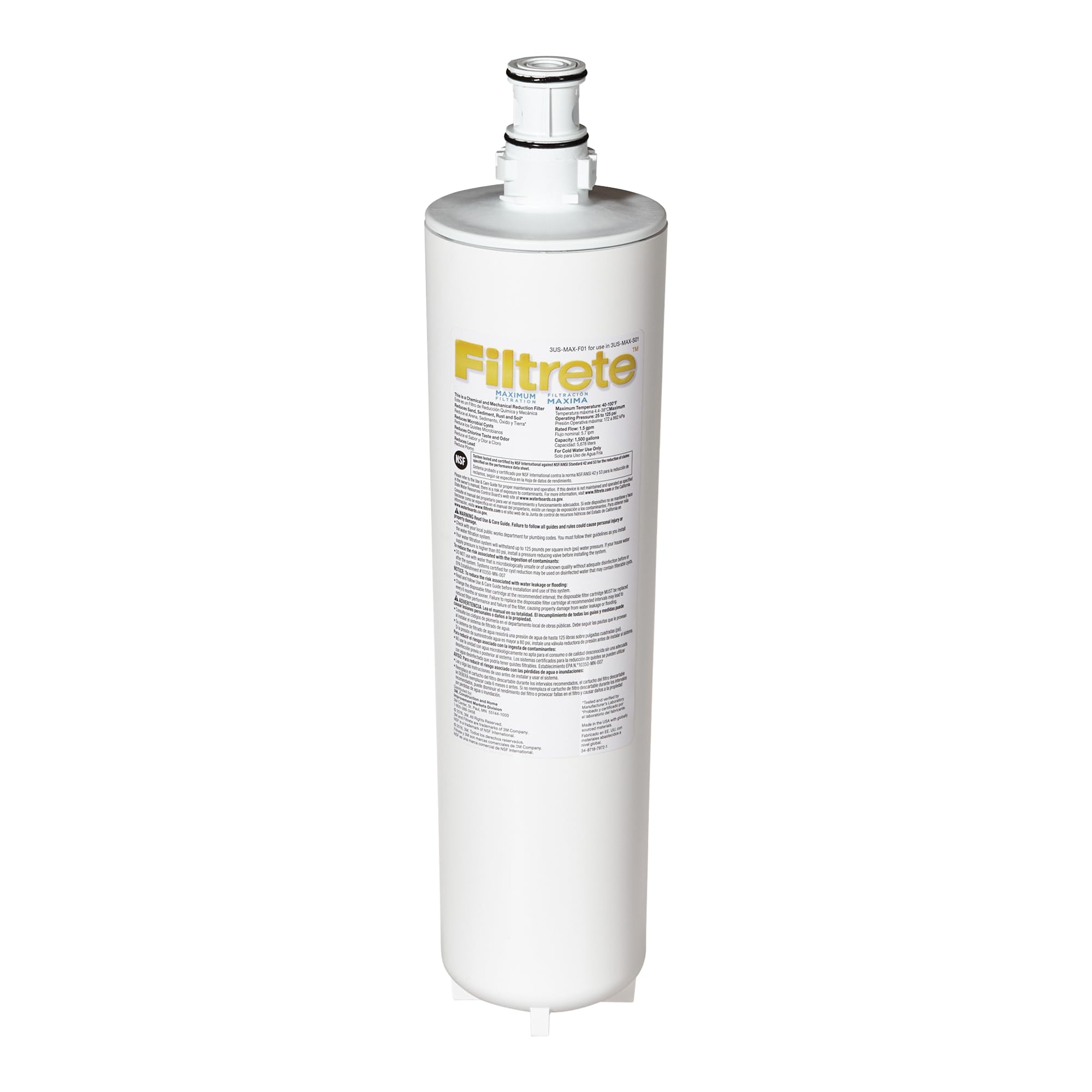 Photo 1 of Filtrete Maximum Under Sink Quick Change Water Filtration Replacement Filter 3US-MAX-F01, for use with System 3US-MAX-S01