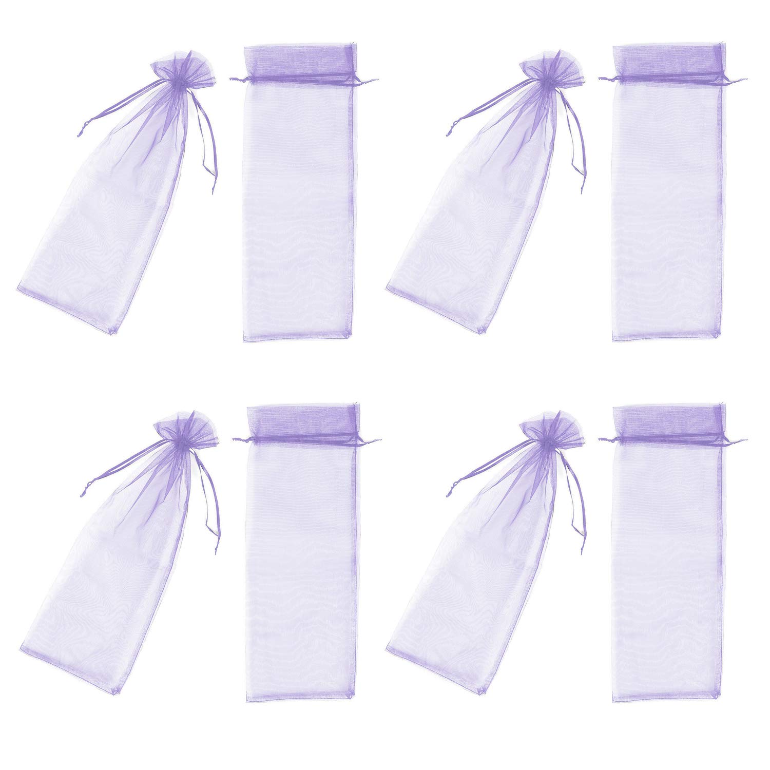 50 Pieces Organza Wine Bags Drawstring Organza Bags Reusable Simple Bottle Wrap Dresses Festive Packaging Bags 5.7 x 14.5 Inch for Decoration Storefront Display Gift Bags Party Favors Light-Purple