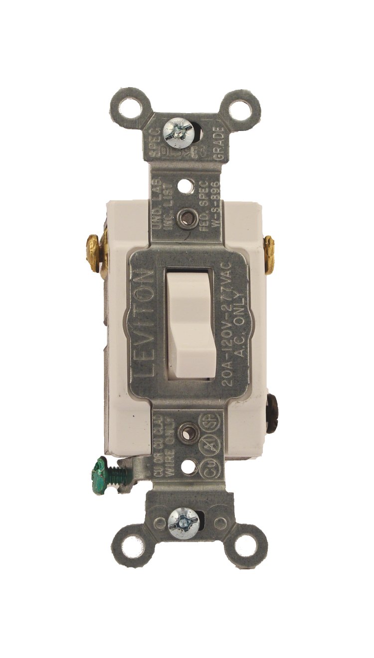 Leviton CSB3-20W 20 Amp, 120/277 Volt, Toggle 3-Way AC Quiet Switch, Commercial Grade, Grounding, White