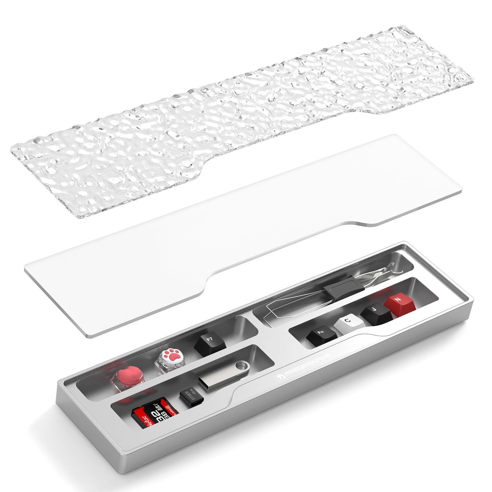 MAMBASNAKE Aluminum Alloy Keyboard Wrist Rest, Wrist Support CNC Machined Precision, Durable Ergonomic Wrist Pad for 60% with Anti-Slip Mats Office Gaming - Silver