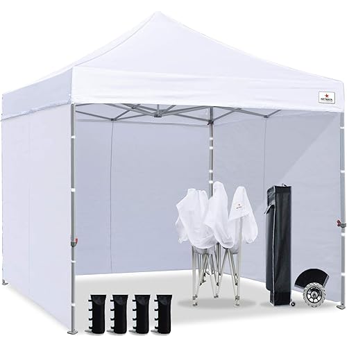 Keymaya 10x10 Ez Pop Up Canopy Tent Commercial Instant Shelter with 4 Removable Sidewalls Bonus Weight Bag 4-pc Pack (White)