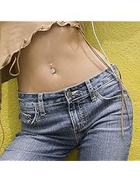 Jstyle - 14 anillos de ombligo de acero inoxidable para mujer y niña, anillos de ombligo invertidos, barra curvada de circonita cúbica, joyería de piercing corporal de 0.49 oz