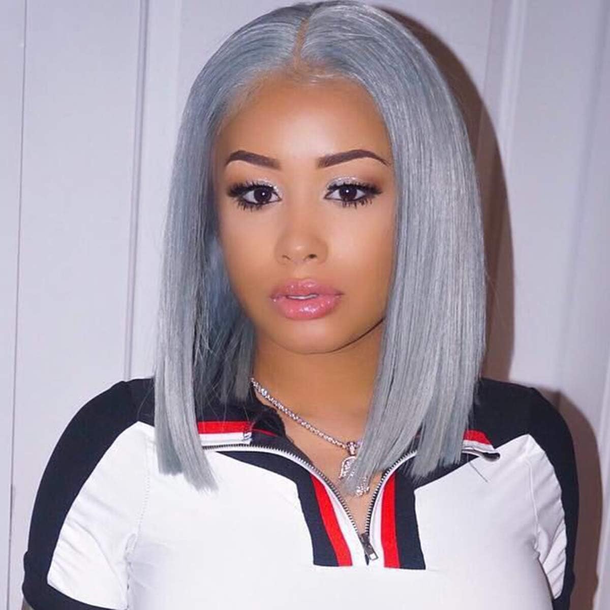 Grey Short Bob Wigs Natural Straight Wigs for Black Women 130% Density Pre-plucked Lace Front Wigs Human Hair with Natural Hairline (12, Grey)