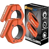 Forcefree+ Barbell Clips (Pair), Barbell Clamps, Quick Release Olympic Barbell Clamps with Anti Slip TPR Grip, Barbell Collars for Secure Weightlifting &amp; Powerlifting