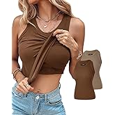 CHICME 2 Piece Built in Bra Tank Tops for Women Ribbed Tank Top Fitness Racerback Workout Tops