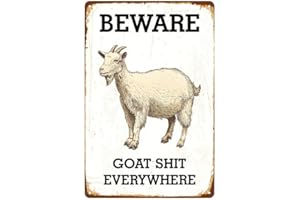 LICPACT Funny Metal Tin Sign Goat Beware Goat Shit Everywhere Shop Farm Ranch Cafe Garage Home Decor Outdoor Indoor Wall Panel Retro Vintage Poster 8x12 Inch