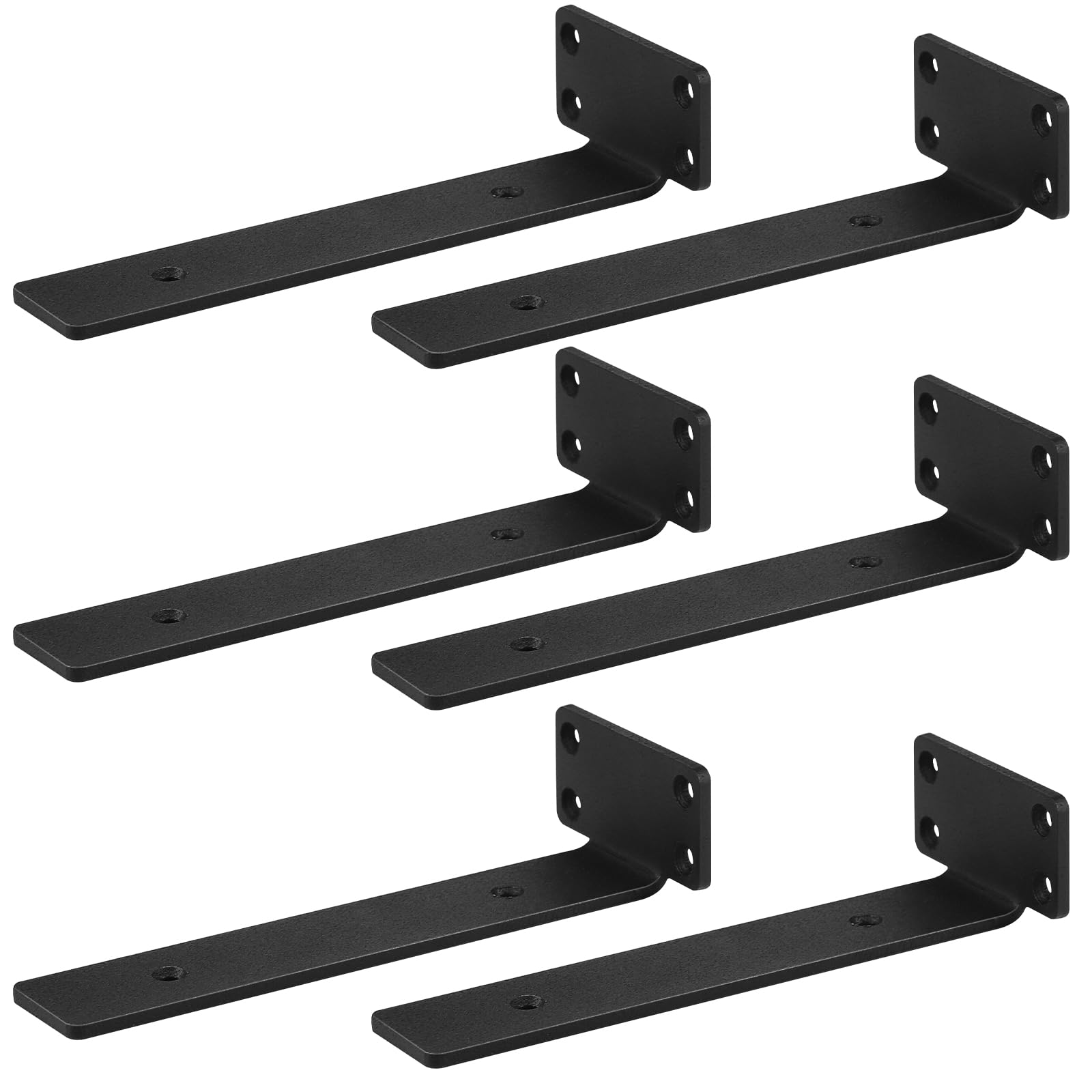 LALAGO 6 x Angle Metal Black 20 cm, Shelf Brackets, Load Capacity 68 kg, Heavy Duty Angle L-shaped Shelf Bracket for Wall Mounted, Suitable for Wooden Cladding and Tiles