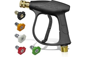 GAOLAOSY High-Pressure Car Washer Gun 4350 PSI Max, Power Washer Short Gun with 1/4" Outlet Quick Connect & 5 Nozzles, M22-14 Thread Auto Cleaning Sprayer Gun Tool for Car Washing (Washer Gun/Nozzle)