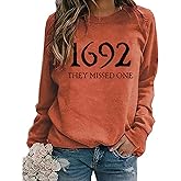 NITRFLA 1692 They Missed One Sweatshirt Women Halloween Witch Shirt 1692 Salem Casual Crewneck Long Sleeve Gift Pullover Tops