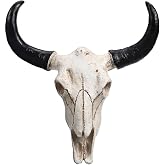 NOLITOY Faux Cow Head Skull Wall Decor, Western Steer Horns Art, 8.45 Inch | Synthetic Resin Bull Mount Sculpture for Cowboy Home Room, Halloween Decorative Skeleton Crafts To Showcase Excellent Taste