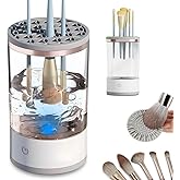 AMYESE 2025 Makeup Brush Cleaner, Automatic Makeup Brush Cleaning Machine, 3-in-1 Electric Beauty Brush Cleaner, Air Drying and Dust-proof Organizer, Makeup Brush Tool, Great Gift for Makeup Friends