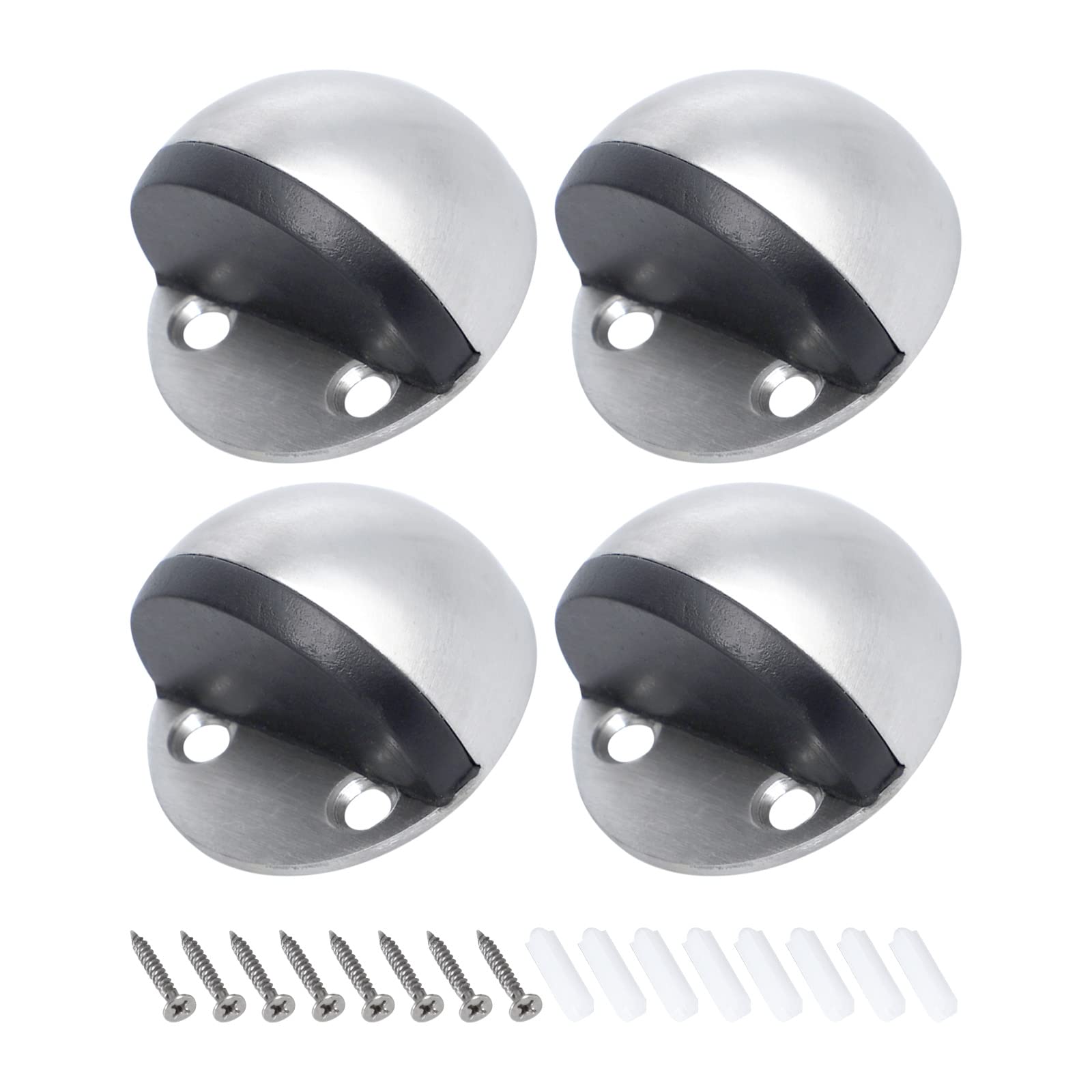 METALLIXITY Floor Door Stopper(45mm/1.77") 4Pcs, Stainless Steel Door Stopper with Rubber Bumper&Screws - for Door Wall Floor Protectors, Silver