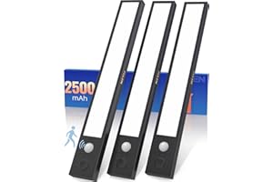 FULEN Motion Sensor Under Cabinet Lights Cordless, Under Counter Lights for Kitchen, LED Closet Lights, 2500mAh Rechargeable Battery Operated, Night Light for Hallway, Wardrobe, Pantry, Black