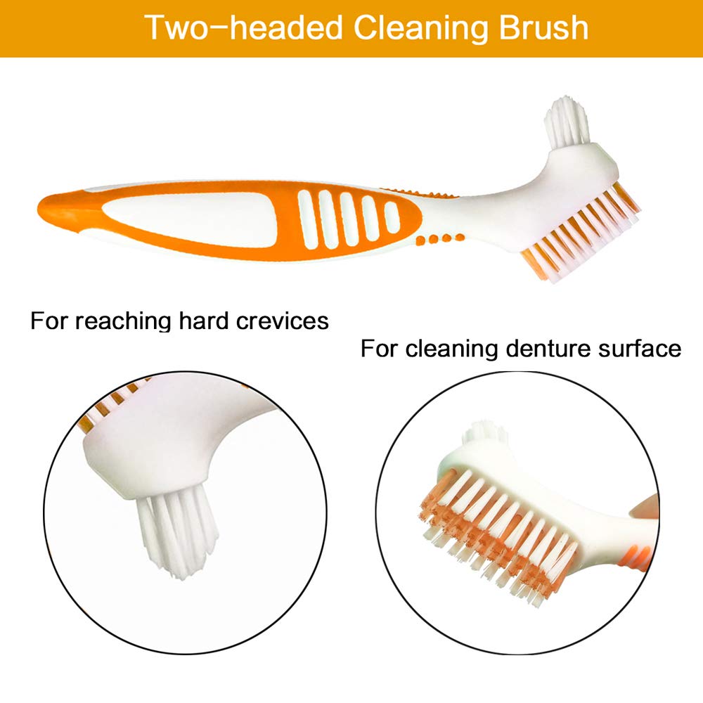 Denture Box Case with Brush, Travel Portable False Teeth Cup with Strainer, Denture Bath Container for Complete Cleaning Care (Light Blue) : Beauty