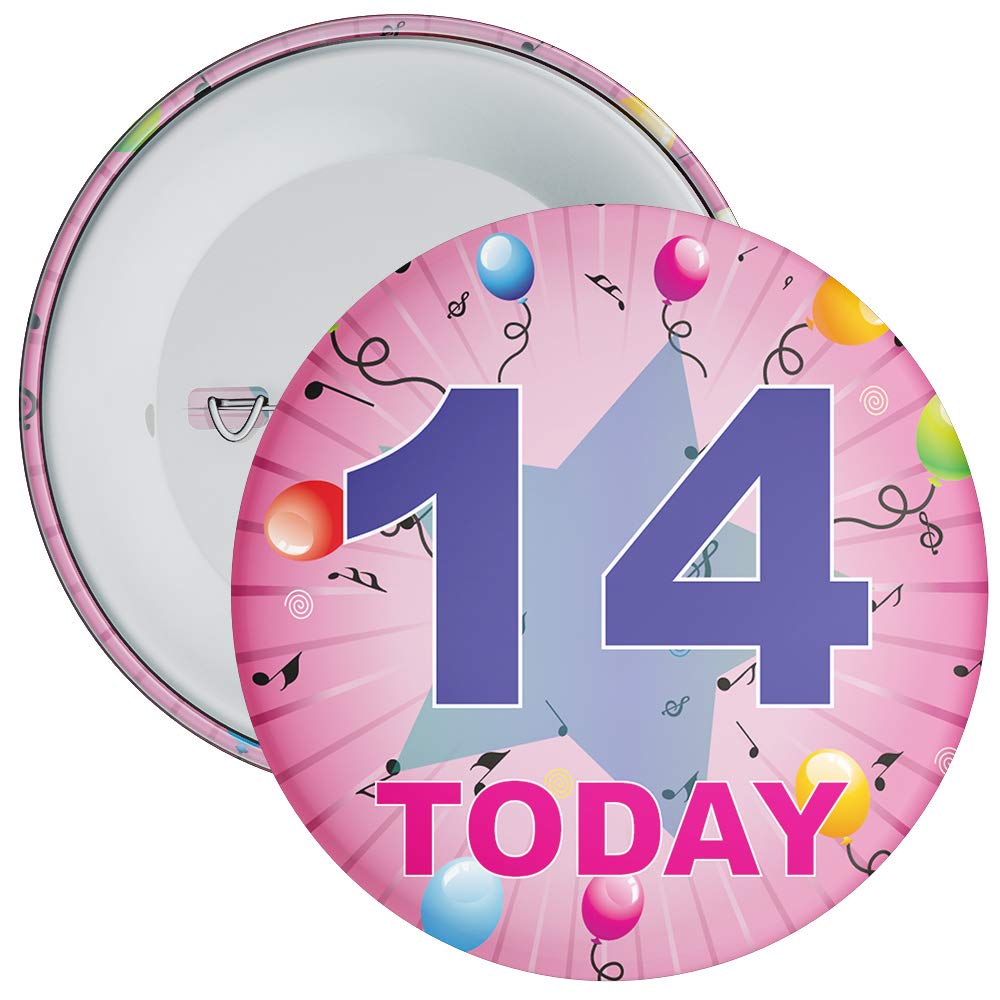 Pink 14th Birthday Badge available in a choice of 2 sizes (59mm)