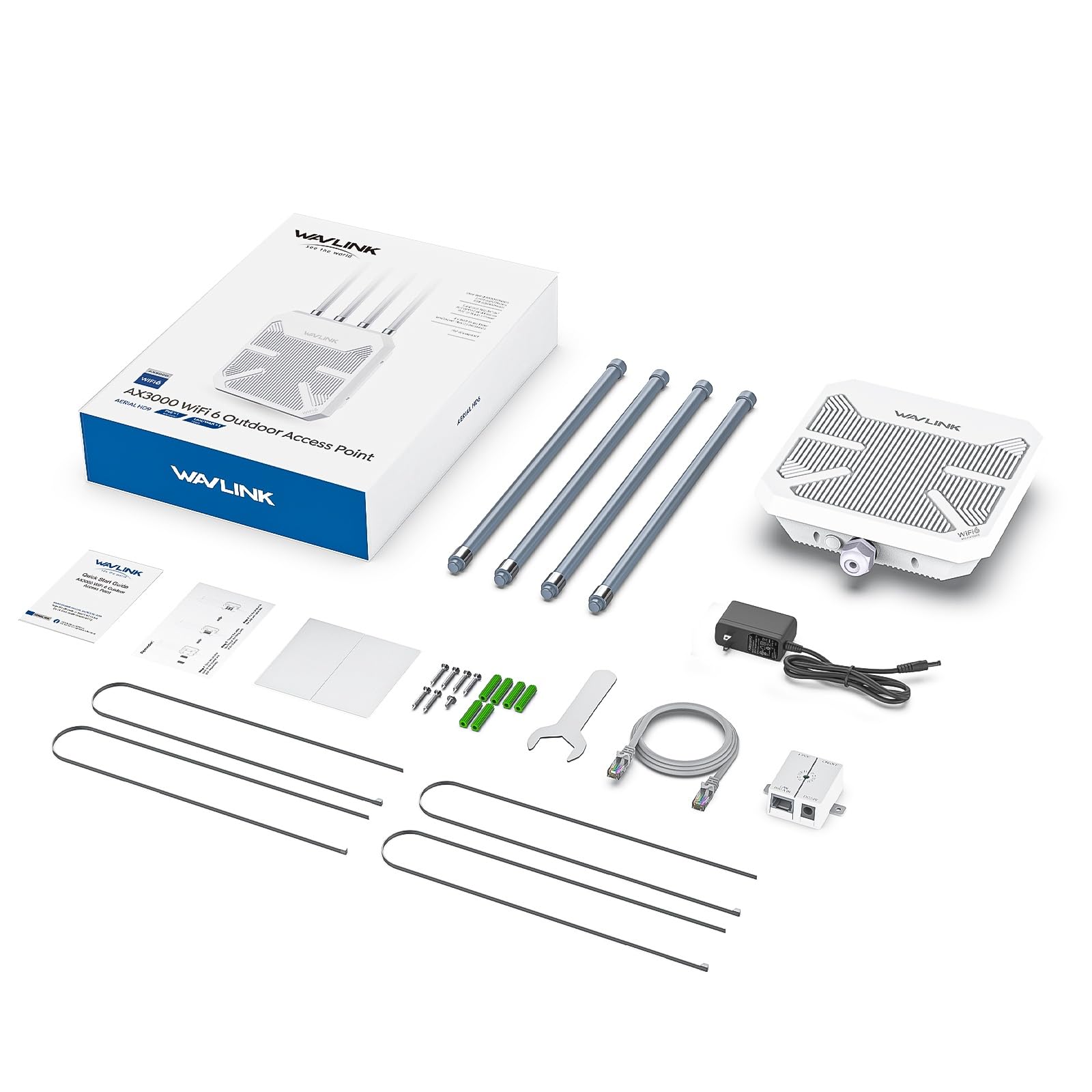 WAVLINK 2026 AX3000 WiFi 6 Wireless Outdoor Repeater, Long Range Outdoor WiFi Extender with Dual Band/PoE/IP67 /600mW of Power/Up to 256 Devices Work with Starlink, Support for Farm, Campsite