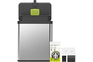 EKO Kitchen Compost Bin, 7L / 1.85 Gal Stainless Steel with Removable Inner Bucket and Deodorizer Compartment, 2-in-1 Countertop Compost Bin with Lid, Food Waste Caddy for Kitchen (MMT & Black Finish)