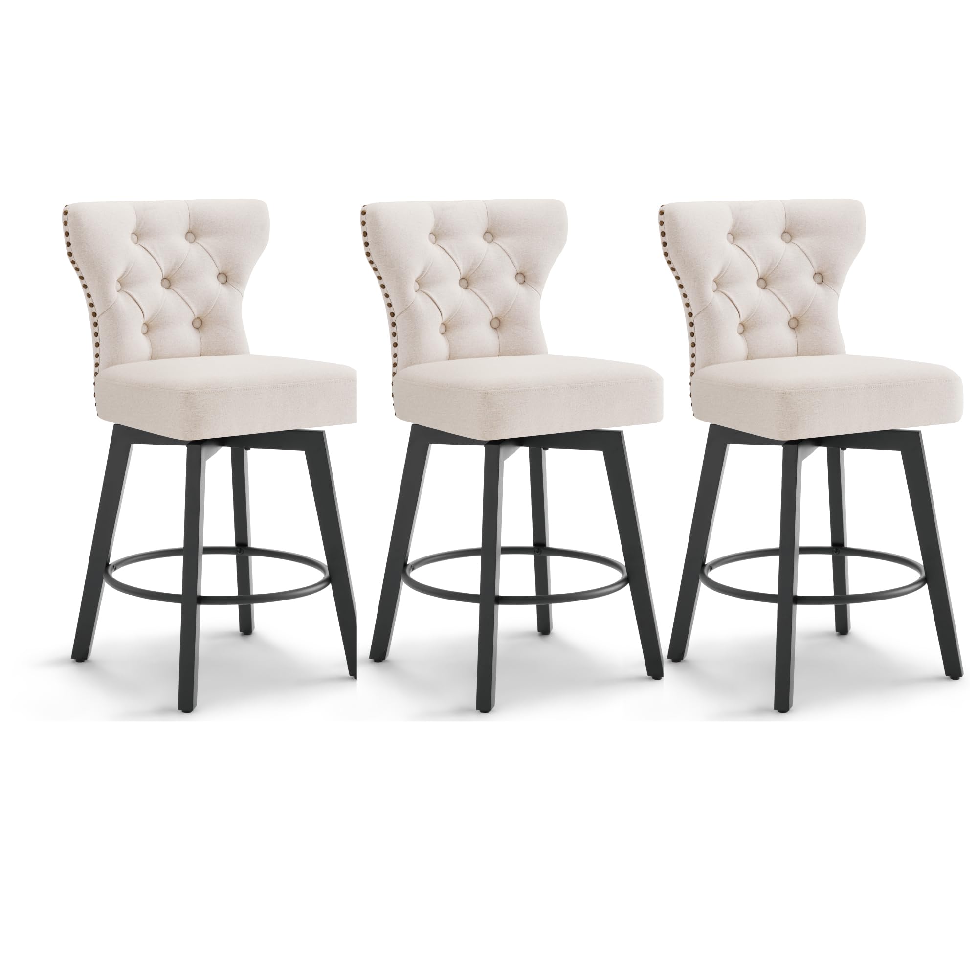 Photo 1 of *PARTIAL SET*
KISLOT Counter Height Barstools 26 inch Upholstered Button Tufted Swivel Bar Stools with Back and Wood Legs for Kitchen Island, Beige Fabric-Nailhead Trim