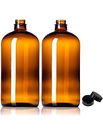 2 Pack ~ 32oz Amber Glass Growlers with Polycone Lids for a Tight Seal - Perfect for Secondary Fermentation, Storing Kombucha, Homemade Cleaning Products, Traveling or a One Liter Glass Beer Growler