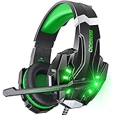 BENGOO G9000 Stereo Gaming Headset for PS4 PC Xbox One PS5 Controller, Noise Cancelling Over Ear Headphones with Mic, LED Light, Bass Surround, Soft Memory Earmuffs for Laptop Mac - Green