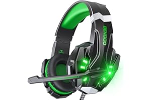 BENGOO G9000 Stereo Gaming Headset for PS4 PC Xbox One PS5 Controller, Noise Cancelling Over Ear Headphones with Mic, LED Light, Bass Surround, Soft Memory Earmuffs for Laptop Mac - Green