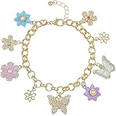 Madison Tyler Charm Bracelet | Gold Link Flower Butterfly Jewelry for Women | Dainty Spring Gift
